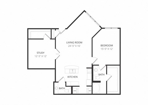 Floor plan for 1 bed, 1.5 baths, 1162 sqft